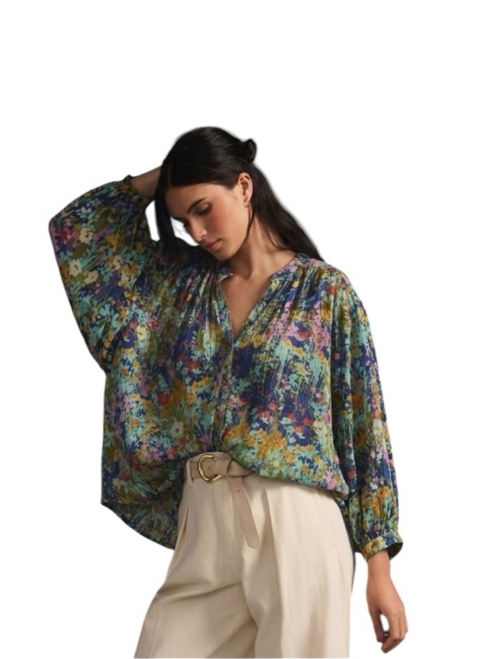 Anthropologie Pilcro "The Sydney" Batwing Blouse - Navy Wildflower Gauze, Medium